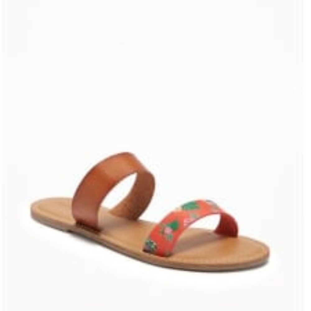 Old Navy Flat Sandals Red Floral Size 7 NWOT